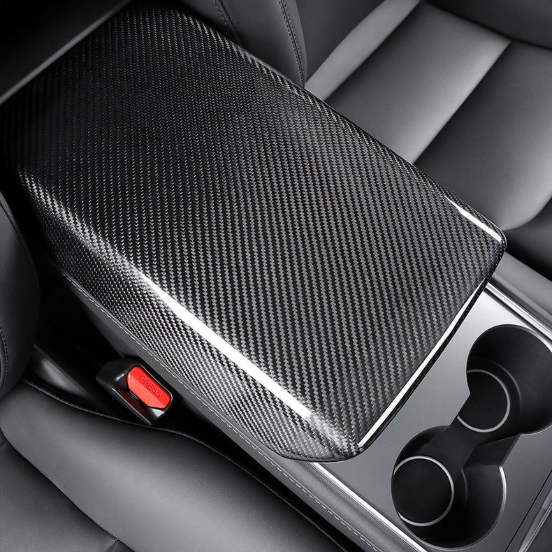 Tesla Model Y 3 Carbon Fiber Interior Accessories Central Control Armrest Box Cover