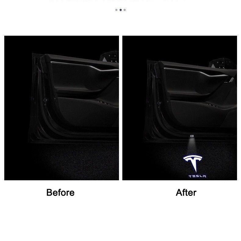 Model 3 Highland & Model Y Juniper Puddle Lights Projector Door Step Light T Logo with Letters Tesla Interior Accessories