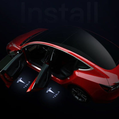 Model 3 Highland & Model Y Juniper Puddle Lights Projector Door Step Light T Logo with Letters Tesla Interior Accessories