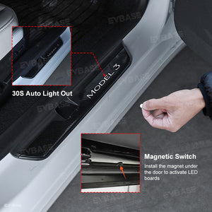 Tesla Model 3 Highland Illuminated Door Sills Covers Plates Protector LED Strip Welcome Pedal EVBASE