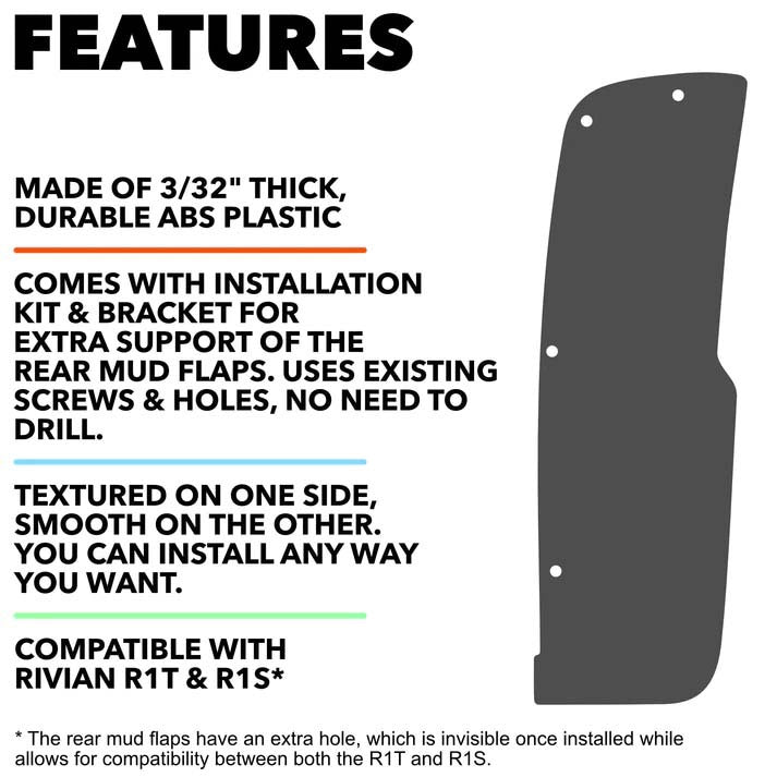 EVBASE Rivian Mud Flaps R1T R1S Splash Guards Mudguards Rivian Fenders Exterior Accessories