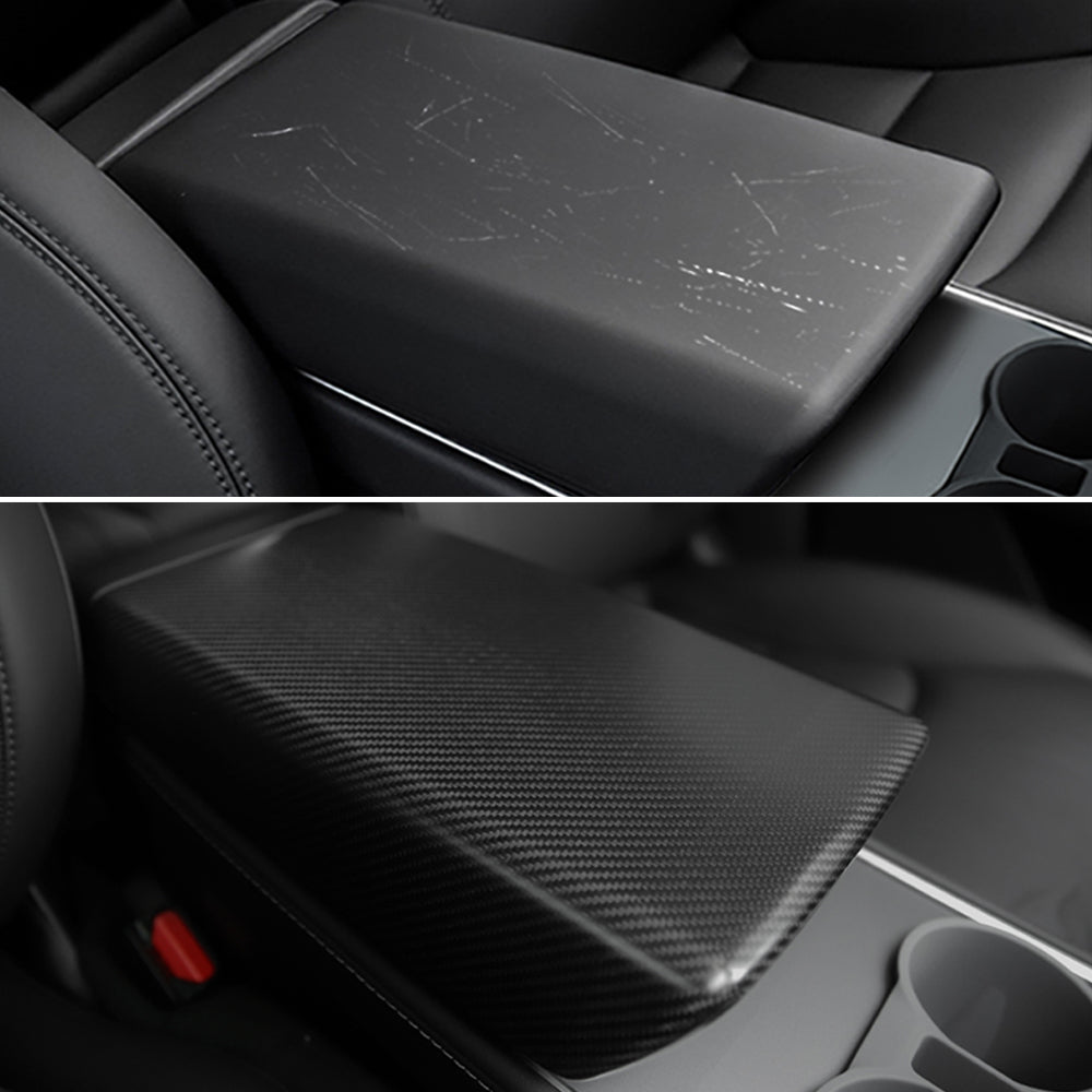 Tesla Model Y 3 Carbon Fiber Interior Accessories Central Control Armrest Box Cover