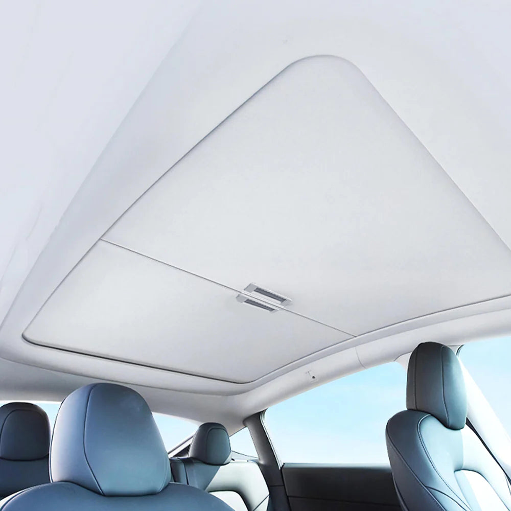 Tesla Model 3 Y Retractable Sunshade Glass Roof Sunshade with Roll Fab -  EVBASE-Premium EV&Tesla Accessories