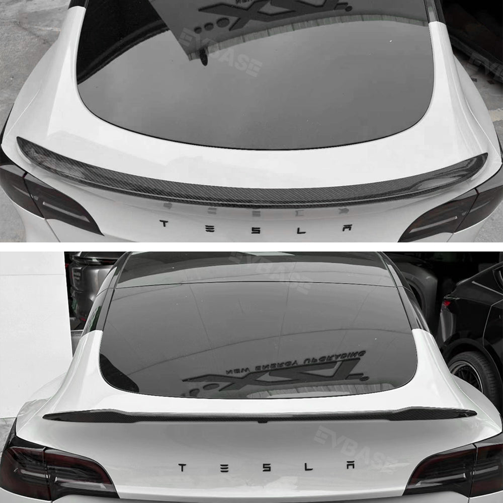 EVBASE Tesla Model Y Spoiler Real Carbon fiber Rear Trunk Lid Big Sport Spoiler Wing Glossy