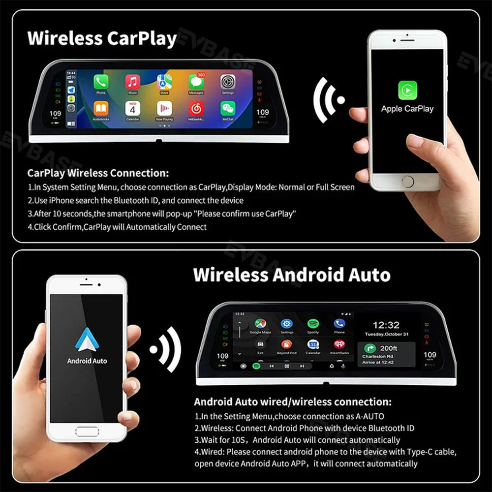 Tesla Model 3/Y/3 Highland 9.6" Dashboard Touchscreen Carplay Head-Up Display Instrument Cluster Android Auto