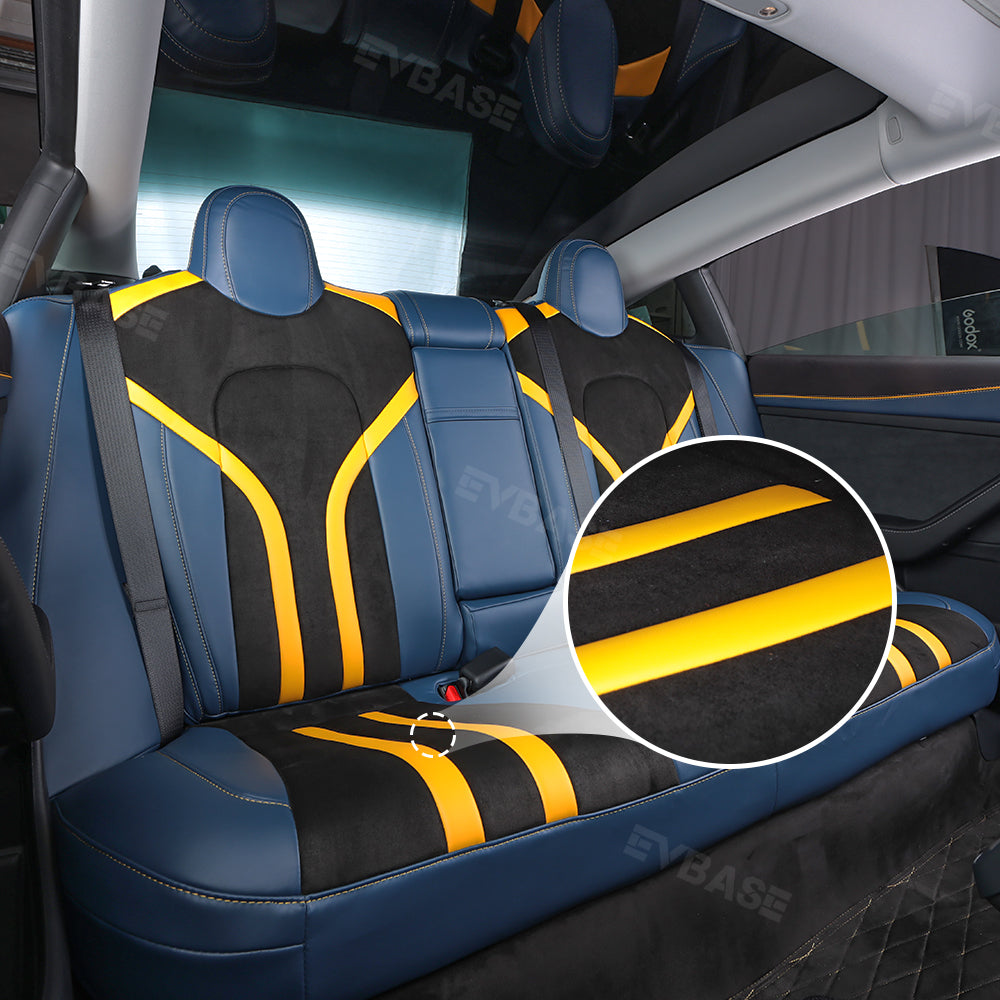 Tesla Model 3 Y Seat Covers All-Inclusive Seat Protector Full Set Black & Blue & Yellow