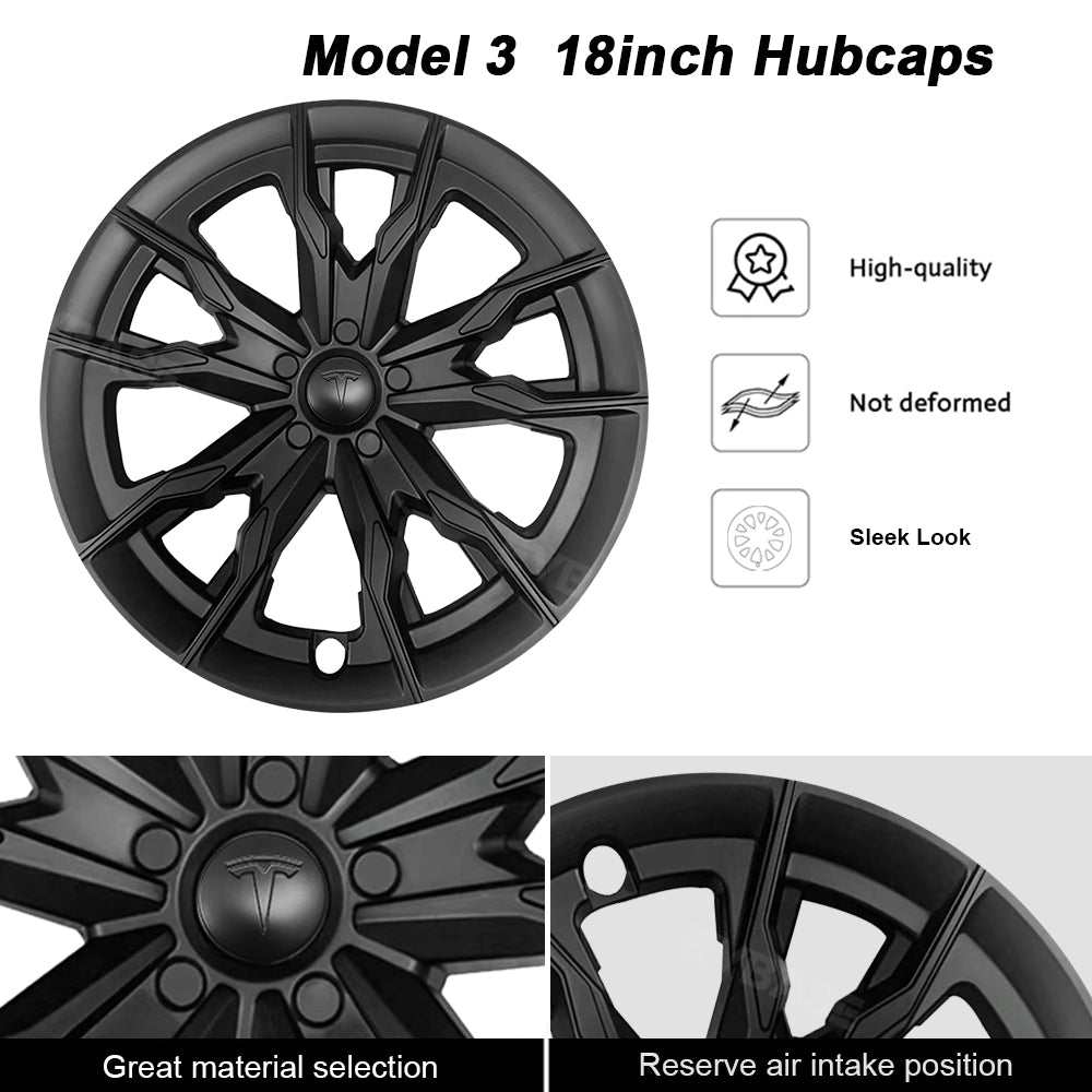 EVBASE Tesla Model 3 Wheel Covers 18 Inch Hub Caps Replacement Saint Style 4PCS 2017-2023 Year