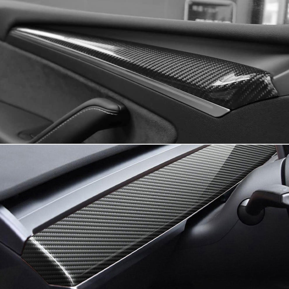 Tesla Model Y 3 Carbon Fiber Interior Accessories Dashboard Front Door Cover Trim