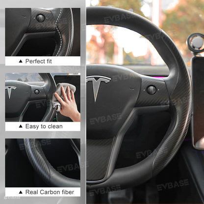 EVbase Modelo 3 Y Cubierta del mango del volante del volante de grano de fibra de carbono