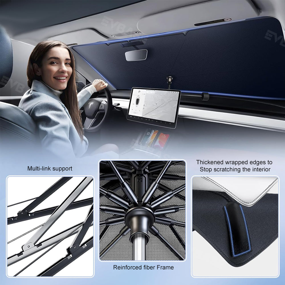 Tesla Model Y 3 Windshield Sun Shade Foldable Front Window Sunshade Umbrella