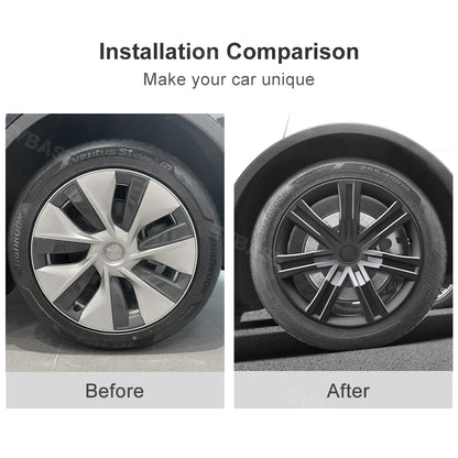 Tesla Model Y Wheel Covers 19 Inch Interstellar Style Matte Black Metal Grey Hubcaps Replacement