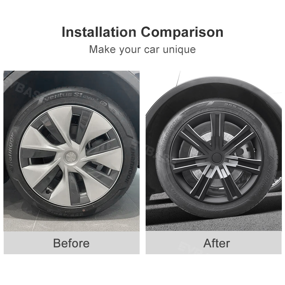 Tesla Model Y Wheel Covers 19 Inch Interstellar Style Matte Black Metal Grey Hubcaps Replacement