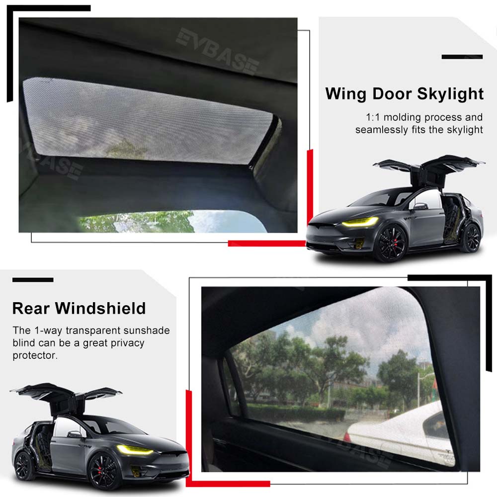 EVBASE Tesla Model X Sunshades Insulation Windshield Heatshield Glass Roof Skylight Shades Privacy Sun Visor