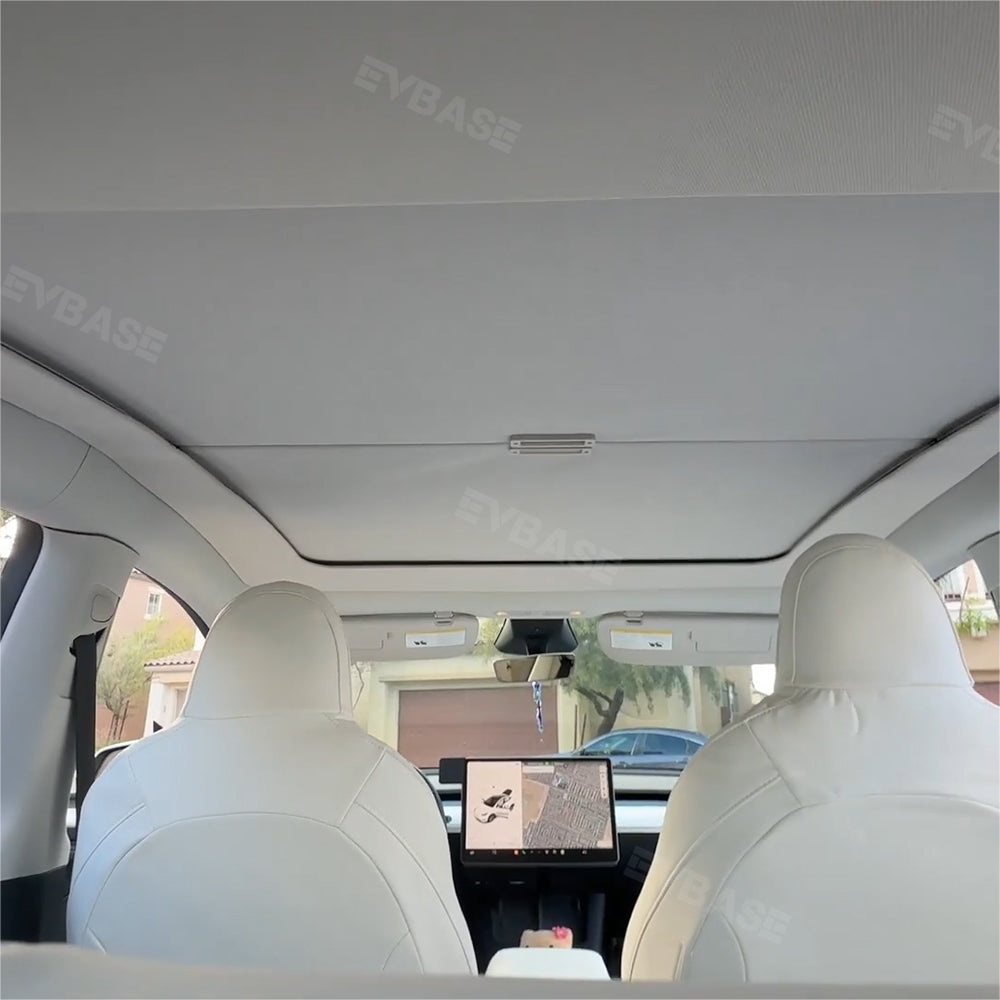 Tesla Model 3/Y Retractable Sunshade Glass Roof Sunshade with Roll Fabric style