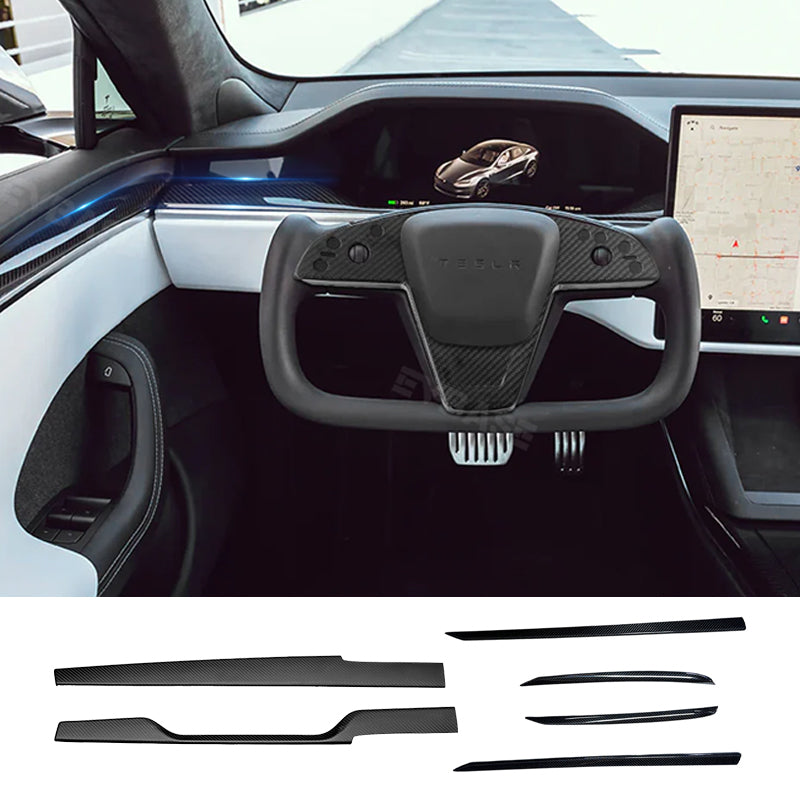 Model X S Dashboard Front Door Trim Cover Real Carbon Fiber Center Console Panel Tesla Interior