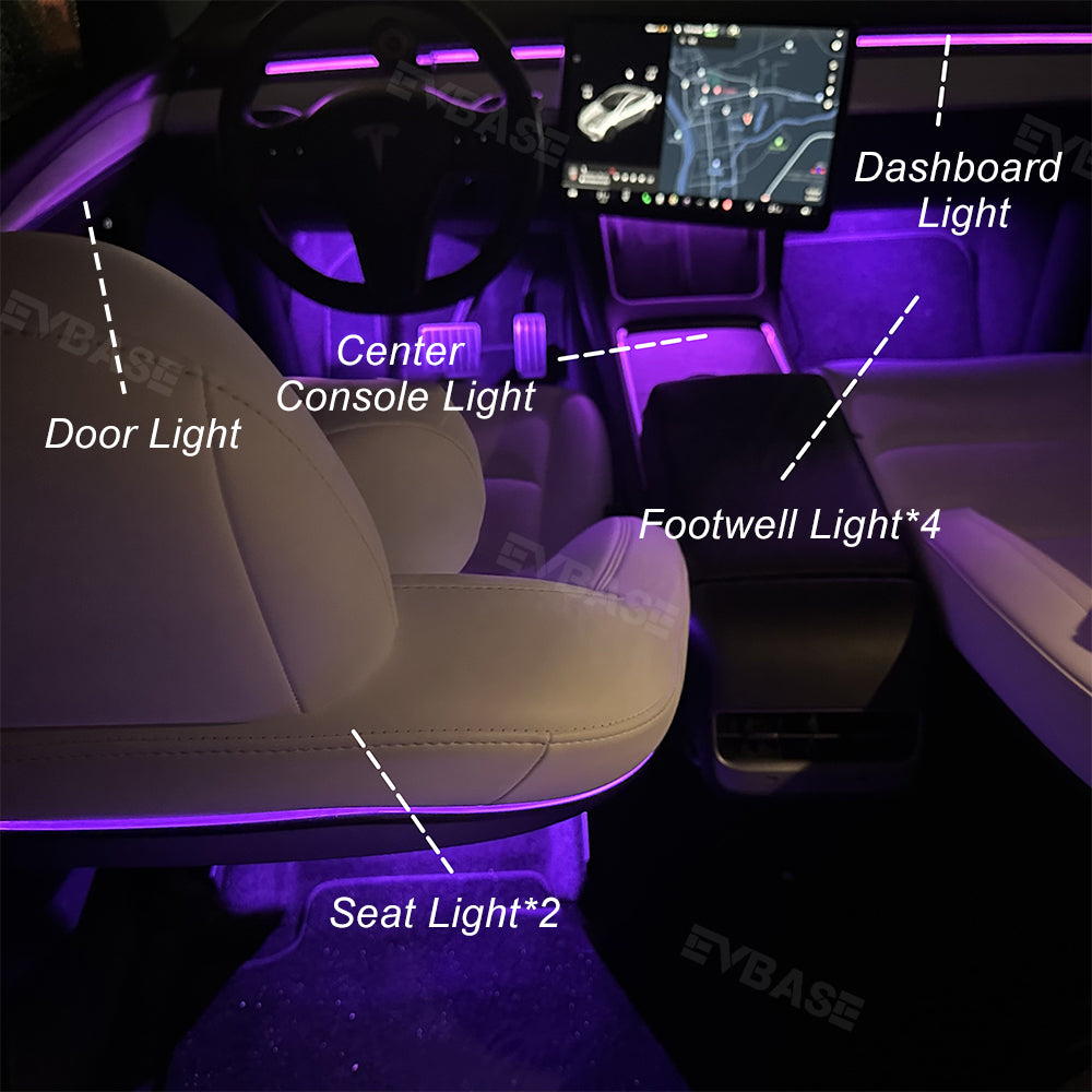 EVBASE Model 3 Y Ambient Light Kits Streamer Tesla Interior LED Lighting Accessories