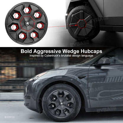 Tesla Model Y 19" Wheel Covers Hex Wedge Hubcaps Matte Black Wheel Caps Rim Protector Honeycomb Wheels Style