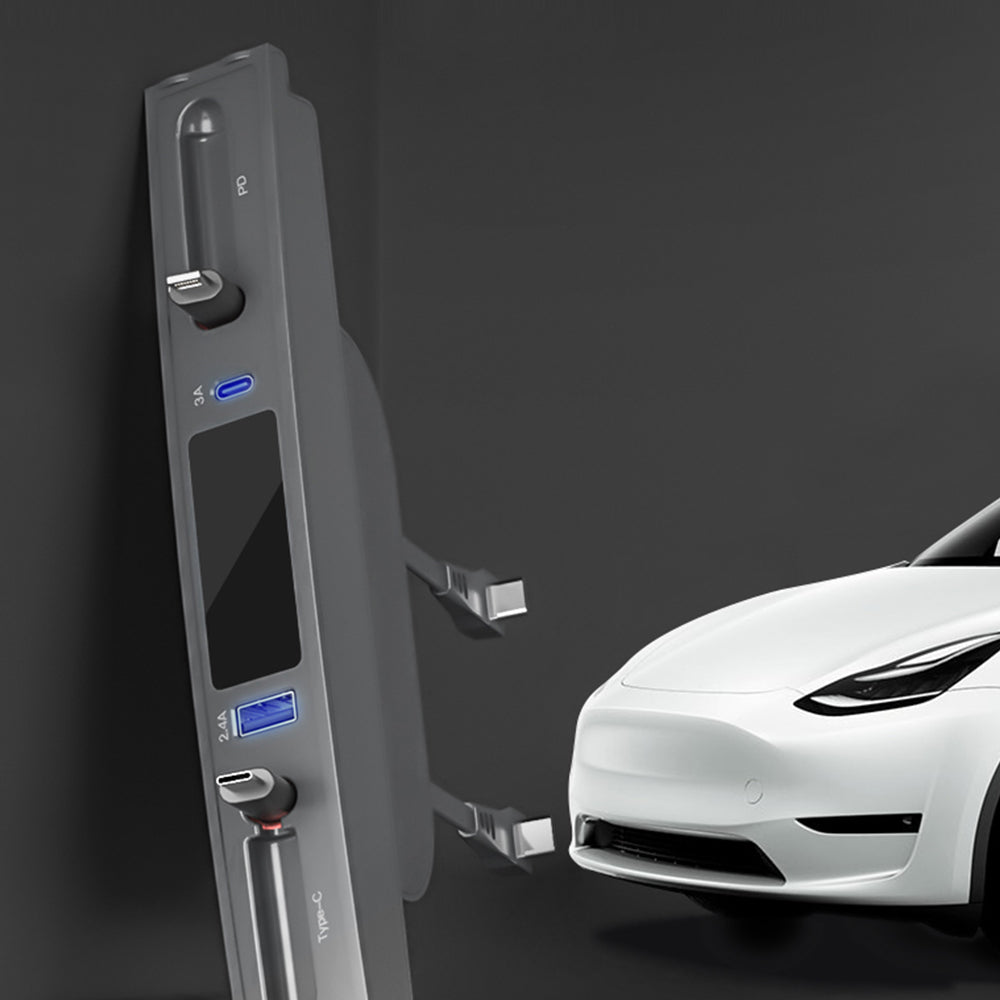 Tesla Model 3 Model Y USB Hub Adapter With Retractable Data Cable Multiport Center Console Adapter