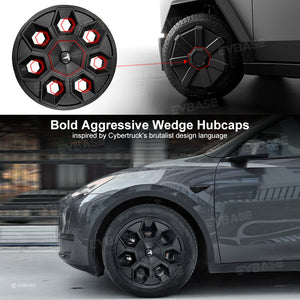 Tesla Model Y 19" Wheel Covers Hex Wedge Hubcaps Matte Black Wheel Caps Rim Protector