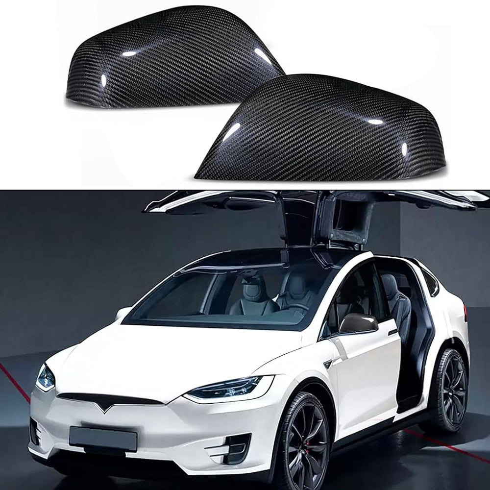 EVBASE Tesla Model X S Real Carbon Fiber Side Mirror Cover Anti-Scratch Model X S Exterior Accessories