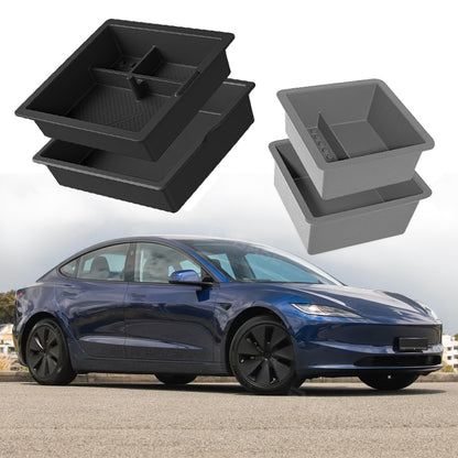 EVBASE Tesla Model 3 Highland Storage Box Double Layer Center Console Armrest Box Organizer Tray Silicone Liner