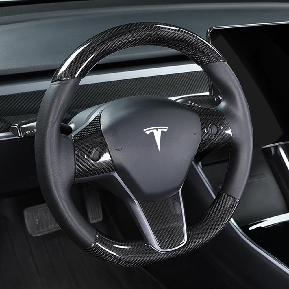 Tesla Model Y 3 Real Carbon Fiber Interior Accessories Steering Wheel Center Console Model 3 (2017-2023)