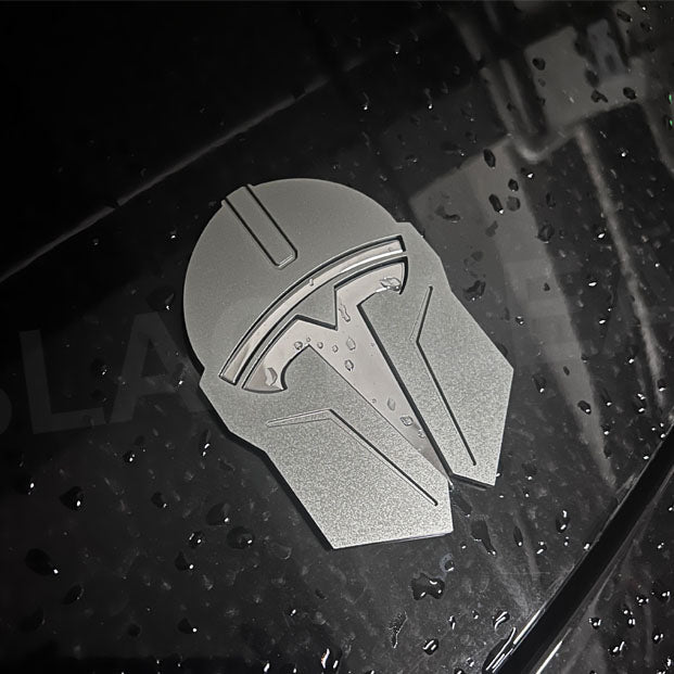 Tesla Logo Mandalorian Logo Grey With Superhero Graphics