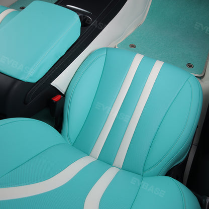 Tesla Model 3 Y Seat Covers Breathable NAPPA Leather Seat Protector Tiffany Blue & White All Set