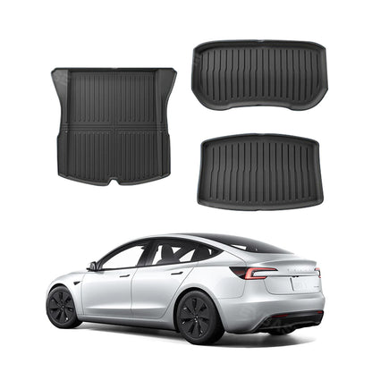 Tesla Model 3 Y Cargo Mat Cargo Liners 3D TPE All Weather Trunk Frunk Storage Mat(Set of 3)