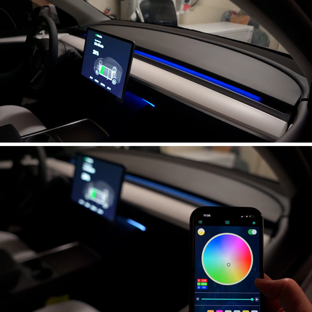 Tesla Model 3 Model Y Interior car Lights, RGB Neon Light Kits with APP and  Remote Control, Tesla Ambient Lighting Accessories (Center  Console+Dashboard) : : Car & Motorbike