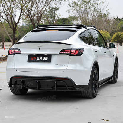 Tesla Model Y Rear Bumper Lip Wing Diffuser Replacement Splitter Spoiler ABS Body Kit Black Warrior Style