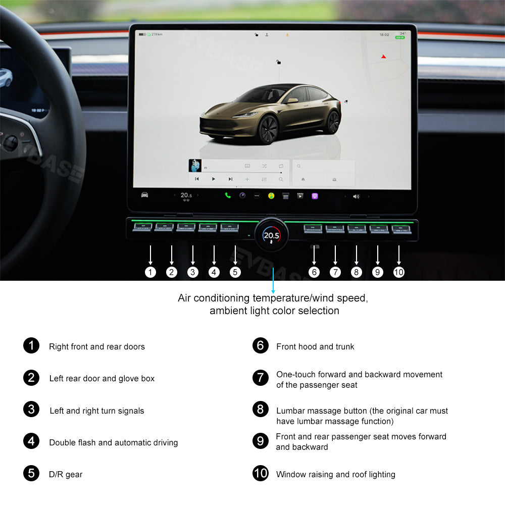 Tesla Physical Buttons Center Console Multi-function Intelligent Control With Ambient Light For Model 3/Y