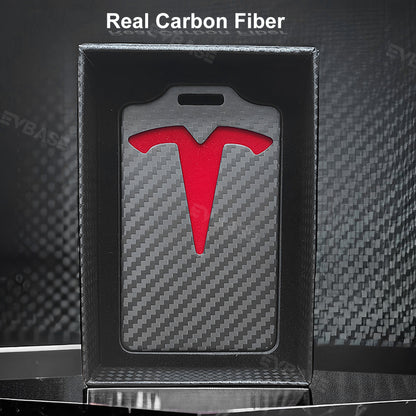 Tesla Key Card Holder Real Carbon Fiber Card Case Keychain Protective Card Sleeves EVBASE