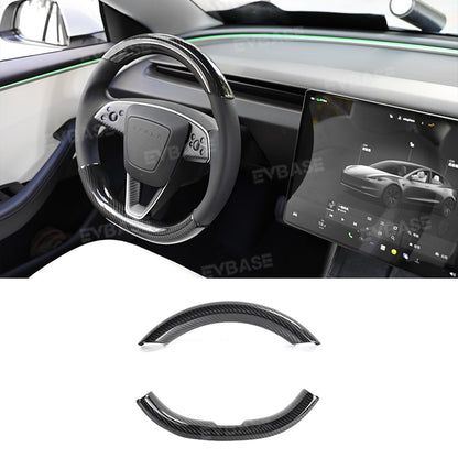 EVBASE Tesla Model 3 Highland Steering Wheel Covers Real Carbon Fiber Grip Upper Lower Parts Overlay