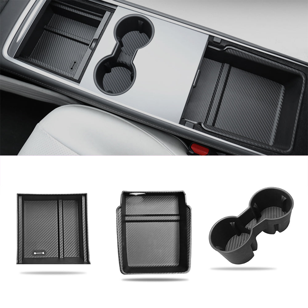 Center Console Tesla Organizer Carbon Fiber Armrest Storage Box Cup Holder Tesla Model 3 Y Accessories