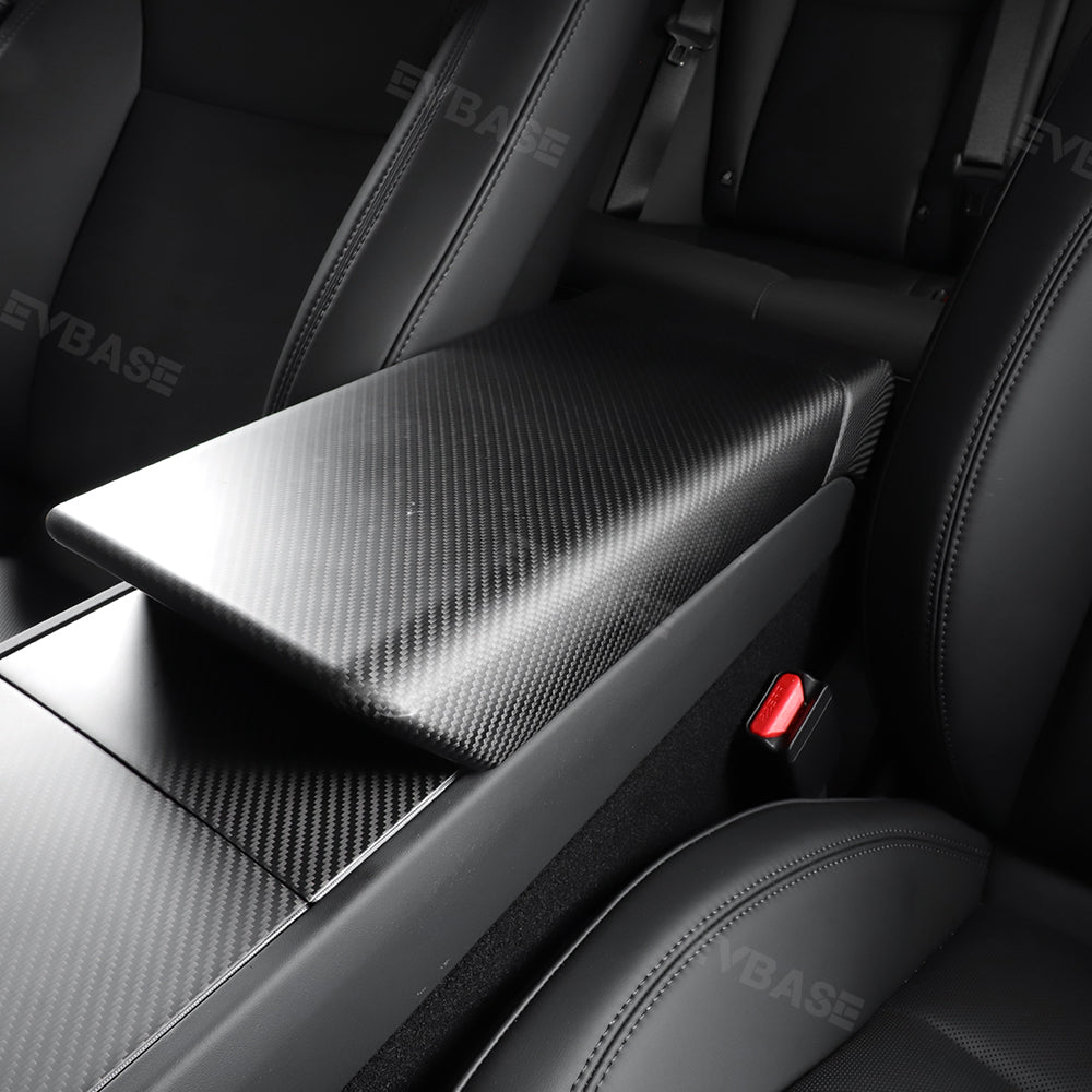 EVBASE Tesla Model Y Juniper Armrest Box Cover Real Carbon Fiber Center Console Cover Trim Protection