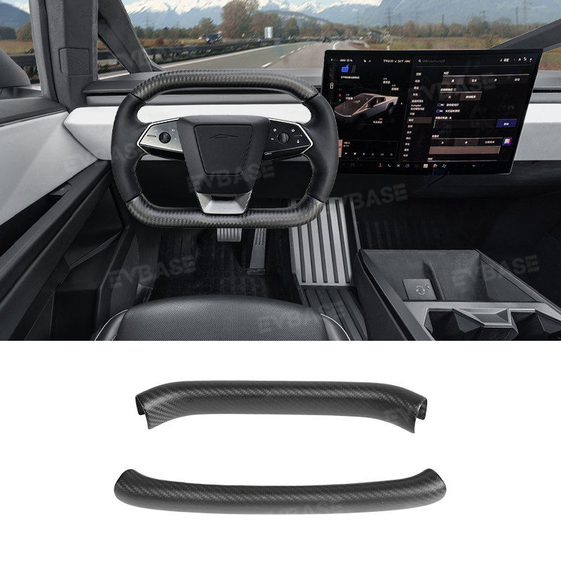 Tesla Cybertruck Steering Wheel Covers Real Carbon Fiber Upper Lower Overlays Trims