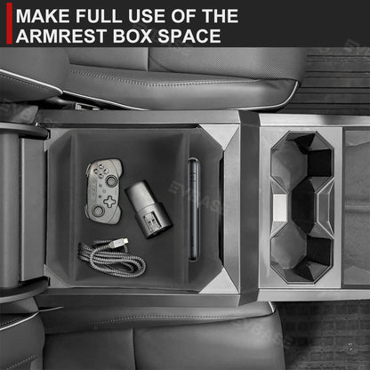 Tesla Cybertruck Armrest Box Organizer Storage Box ABS Flocked Liner Center Console Tray EVBASE