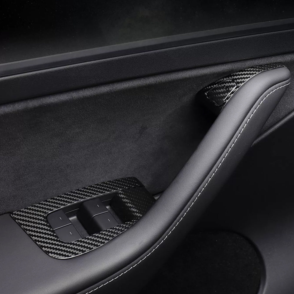 Tesla Model Y Juniper Window Lift Button Trim Switch Cover Real Carbon Fiber Door Armrest Panel Cover