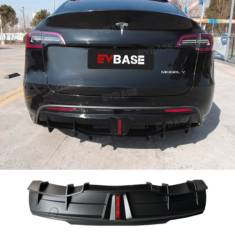 Tesla Model Y Rear Bumper Lip ABS Spoiler Splitter Diffuser Apron Kit With Brake Lights