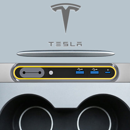 EVBASE Tesla Center Console Docking Stations Accessories with Multi-color lights For Model 3 Y