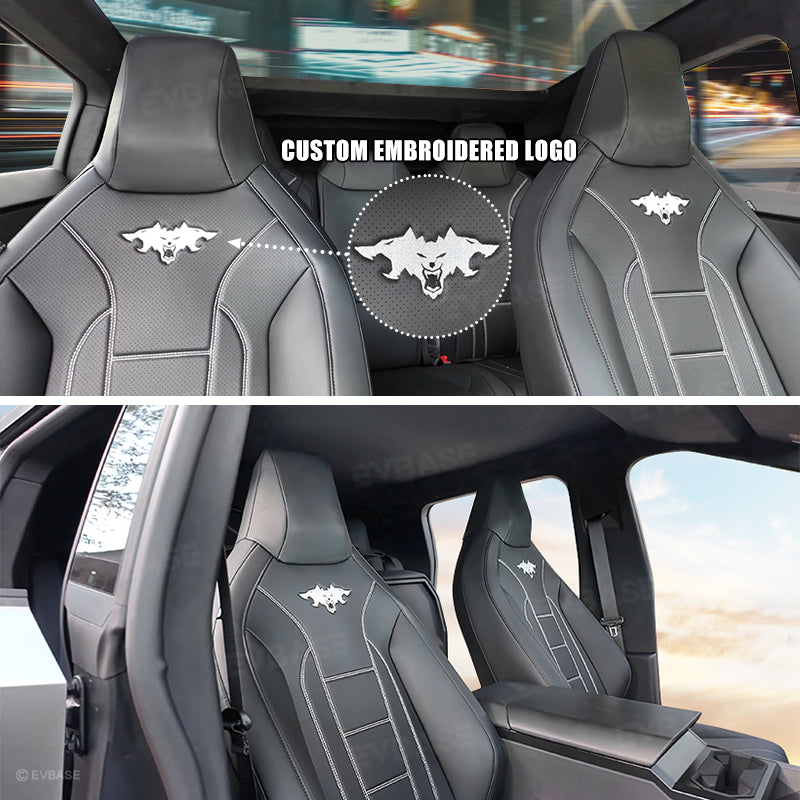 Tesla Cybertruck Seat Covers NAPPA Leather Full Coverage Seat Protector (Black/White)