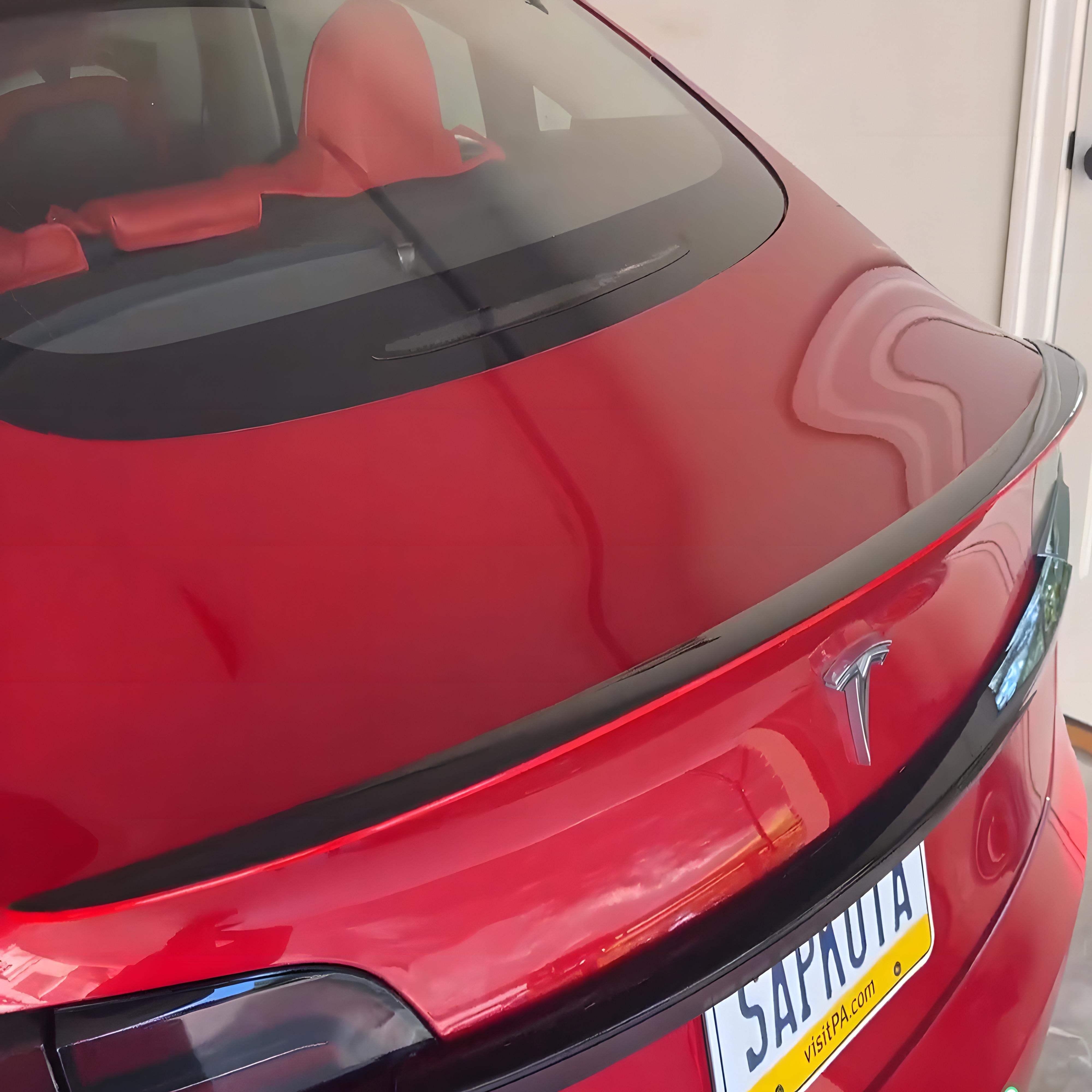 EVBASE Real Carbon Fiber Spoiler Wing Weatherproof for Tesla Model 3/Y Redline Spoiler