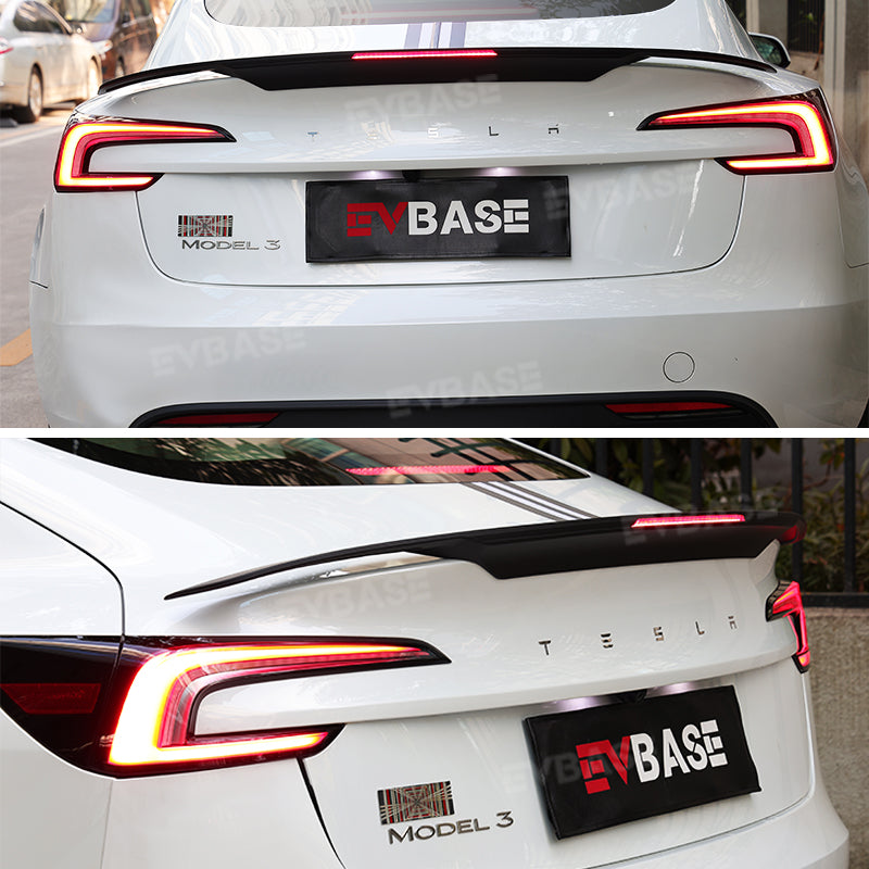 EVBASE Tesla Model 3 Y Spoiler Wing Rear Diffuser ABS Splitter With Brake Light Inspired By B-2 Spirit