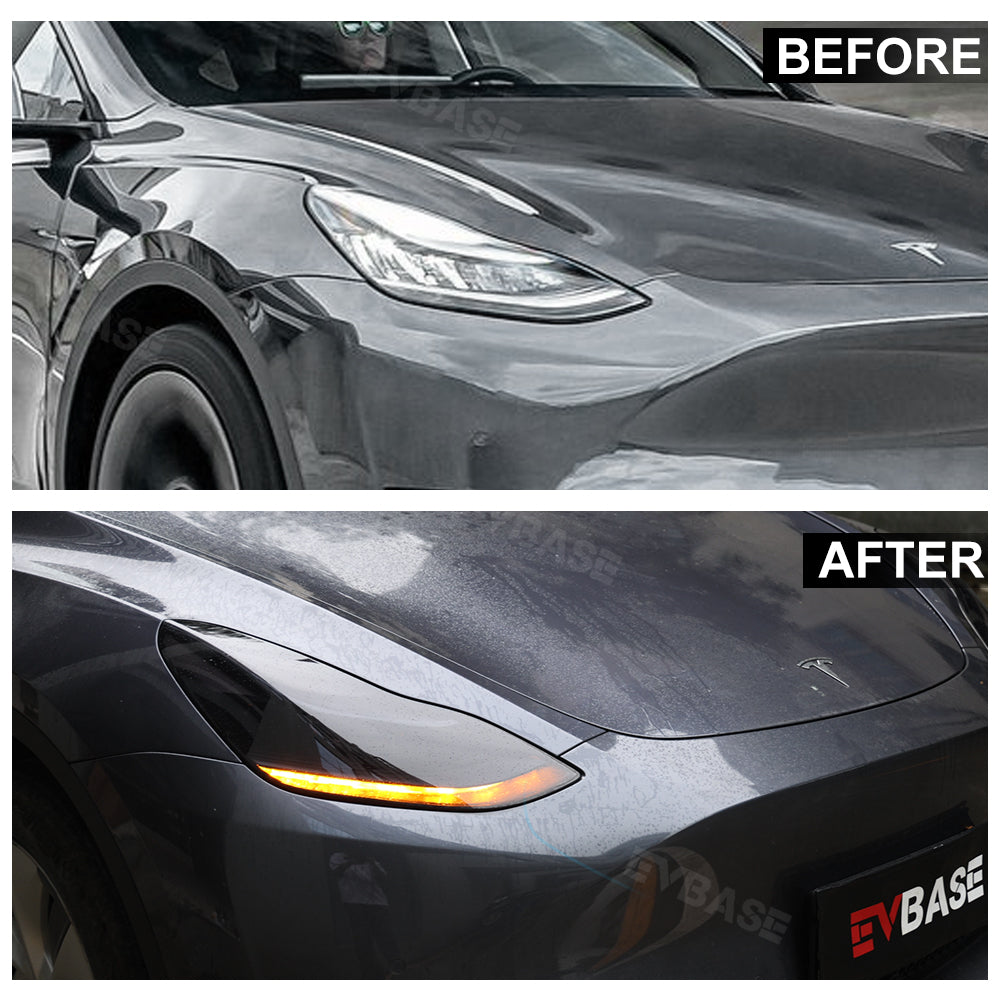 Tesla Model 3 Y Headlights Smoke Tint TPU Wrap Cover Protective Film PPF Paint Protection Film