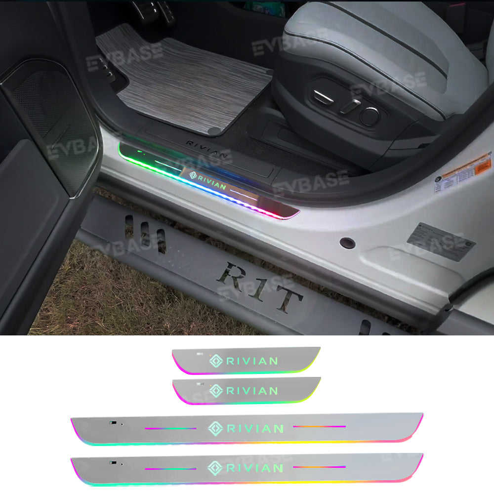 Rivian R1T R1S Illuminated Door Sill Covers  Protector LED Light Plates Trim Welcome Pedal EVBASE