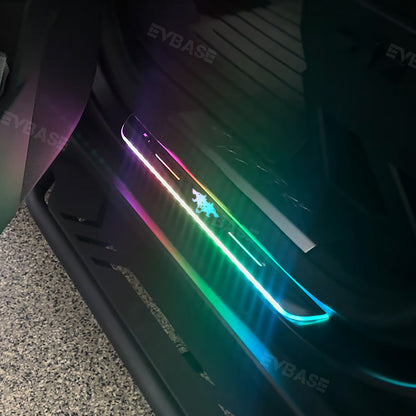 Tesla Cybertruck Illuminated Door Sill Protectors With Cyberbeast 3-Headed Cerberus Logo Welcome Pedal LED Lights