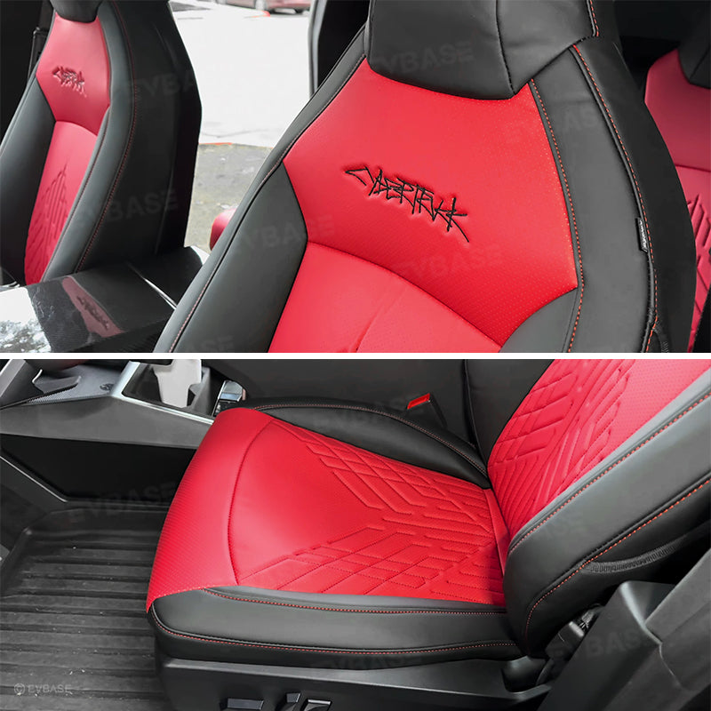 Tesla Cybertruck Red Seat Covers NAPPA Leather Custom Seat Protector All Set Gen 3.0 With Musk's Rocket Spirit