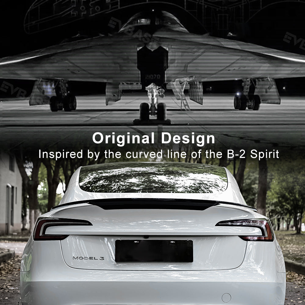 Tesla Model 3 Y Spoiler Wing ABS Rear Trunk Lid Diffuser Splitter Inspired By B-2 Spirit | EVBASE