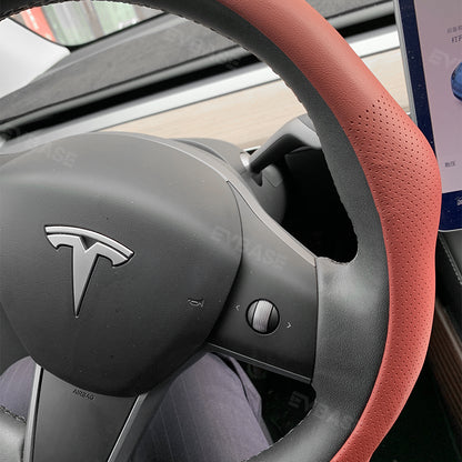 Tesla Model 3 Y Steering Wheel Cover Leather Breathable Non-Slip Protector Steering Wheel Wrap Kit